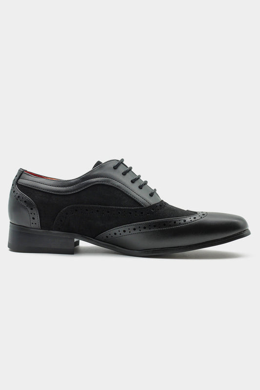 BLACK LEATHER & SUEDE LACE UP BROGUES