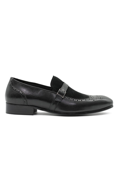 BLACK LEATHER & SUEDE MONK STRAP BROUGES