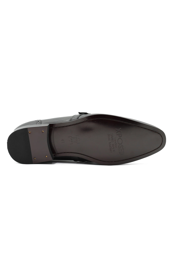 BLACK LEATHER & SUEDE MONK STRAP BROUGES