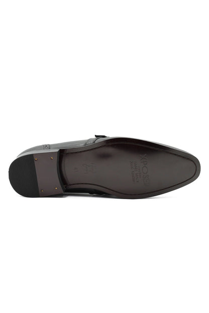 BLACK LEATHER & SUEDE MONK STRAP BROUGES
