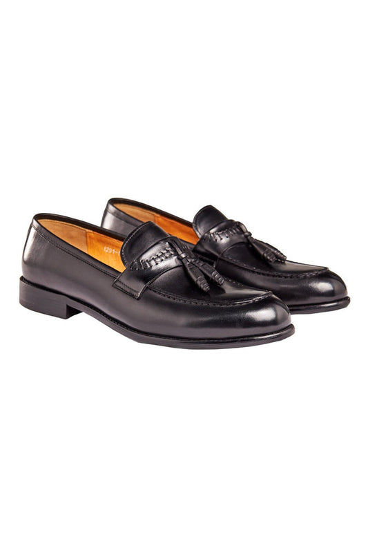 BLACK LEATHER TASSEL LOAFERS
