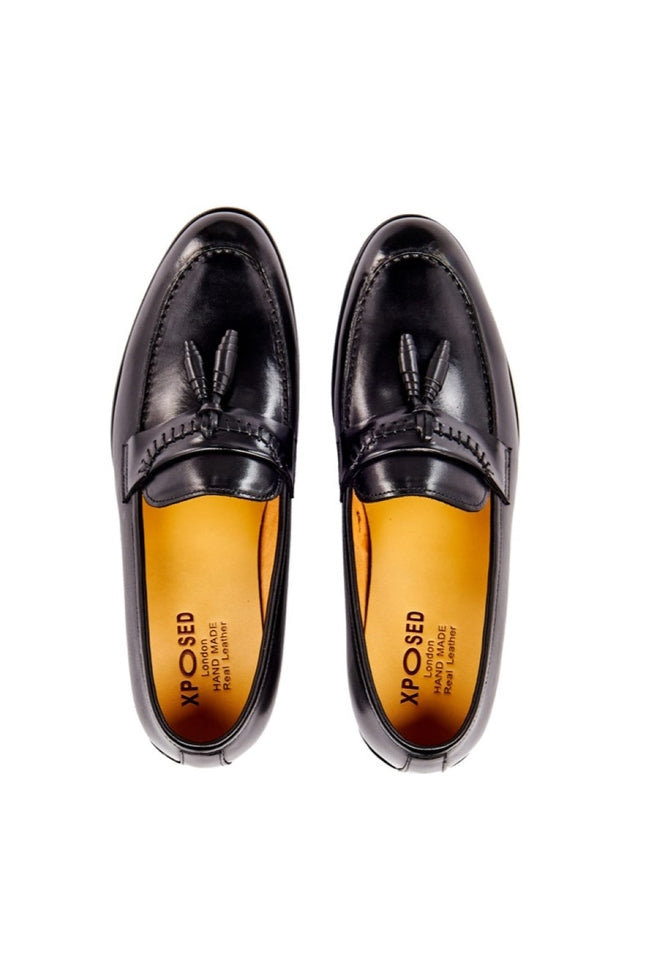 BLACK LEATHER TASSEL LOAFERS
