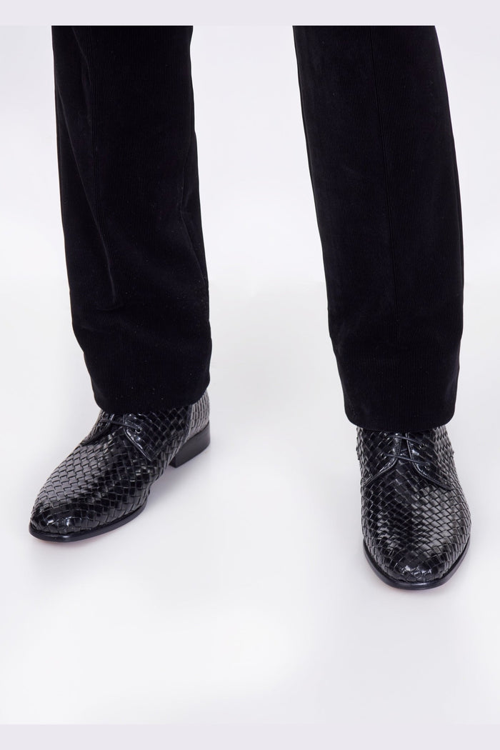 BLACK LEATHER WOVEN BOOTS