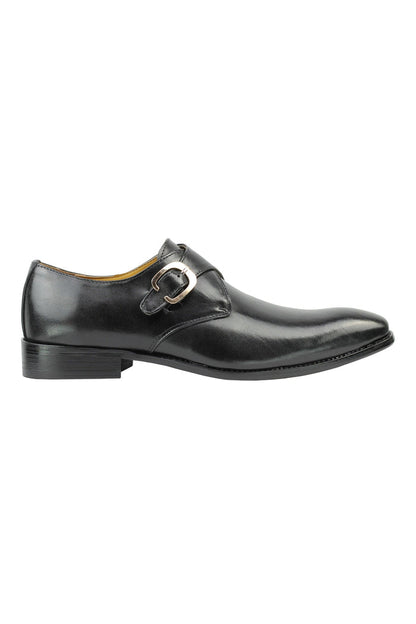 BLACK MONK STRAP REAL LEATHER SHOES