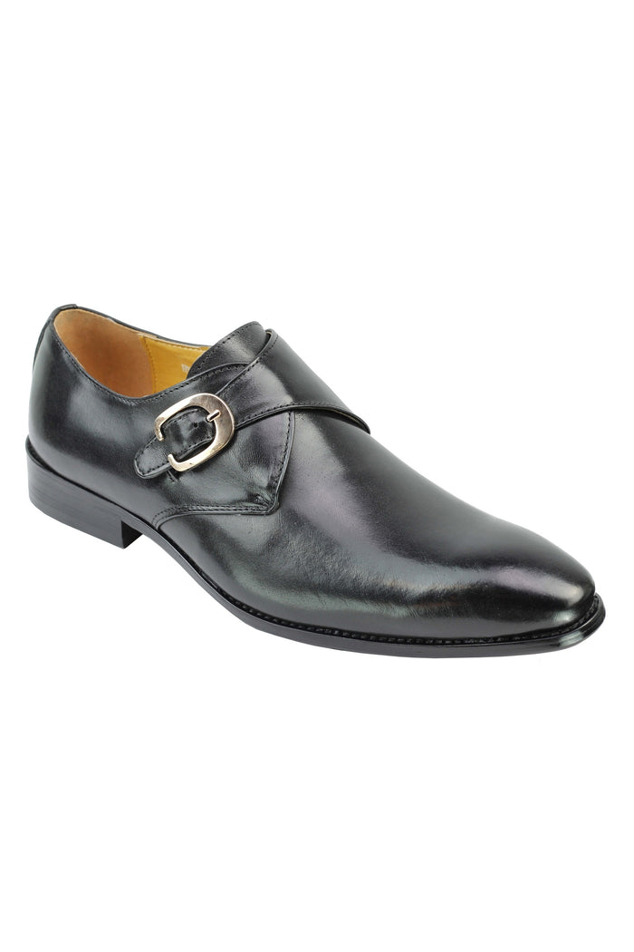 BLACK MONK STRAP REAL LEATHER SHOES