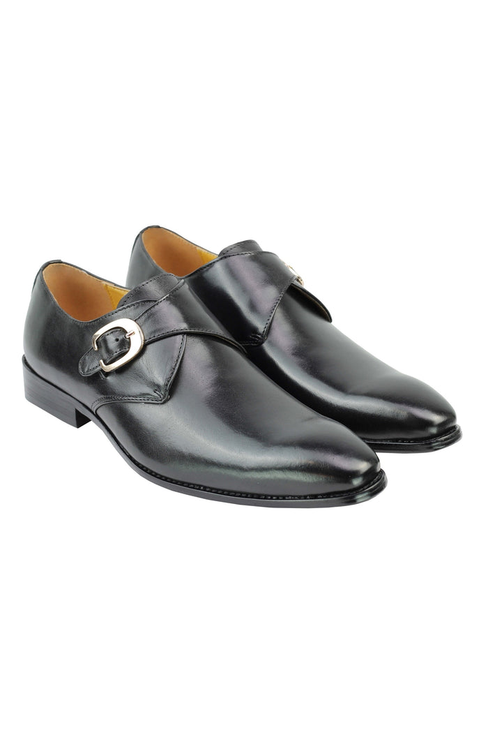 BLACK MONK STRAP REAL LEATHER SHOES