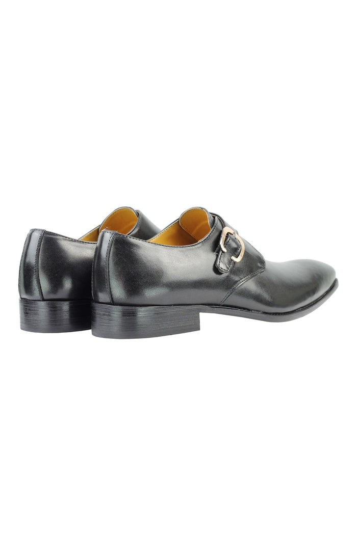 BLACK MONK STRAP REAL LEATHER SHOES