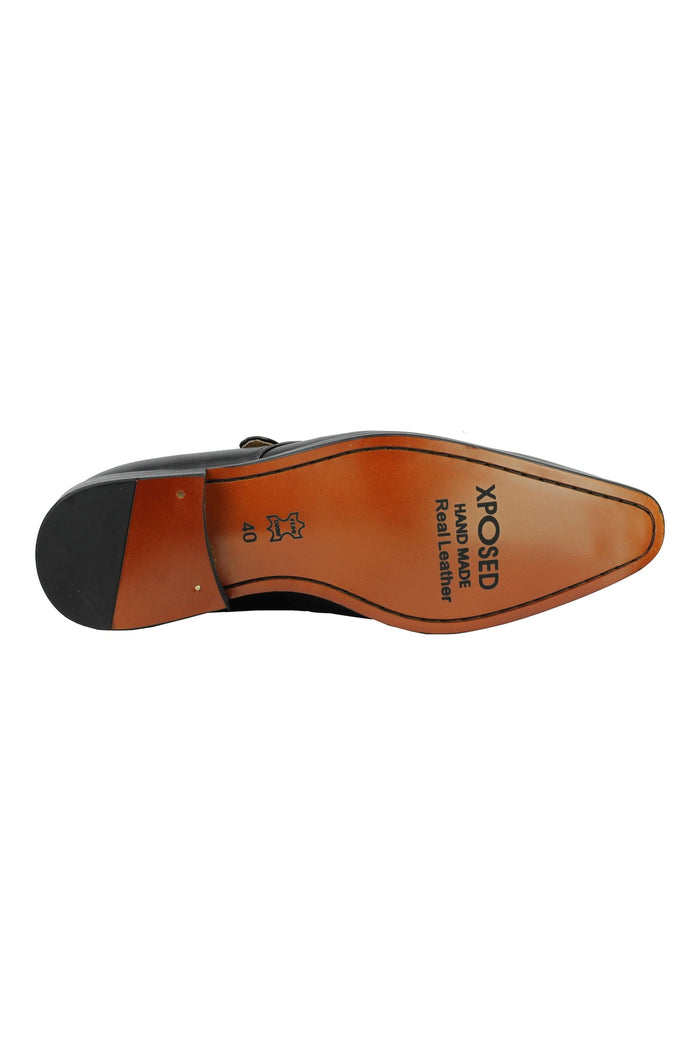 BLACK MONK STRAP REAL LEATHER SHOES