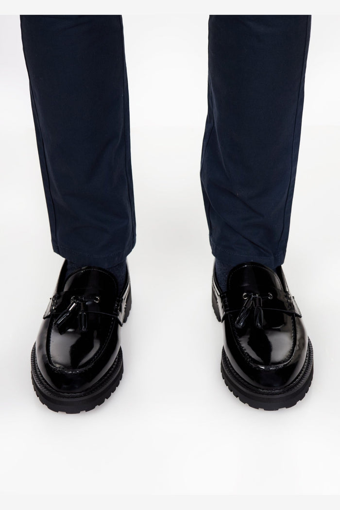 BLACK PATENT LEATHER TASSEL LOAFERS
