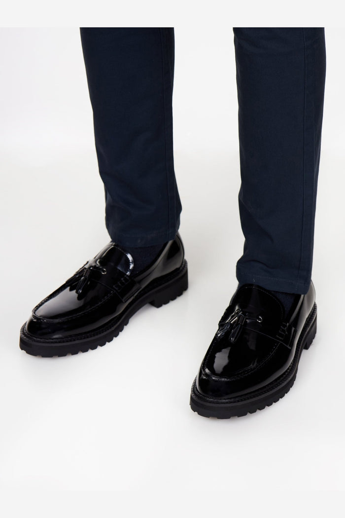 BLACK PATENT LEATHER TASSEL LOAFERS