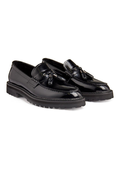 BLACK PATENT LEATHER TASSEL LOAFERS