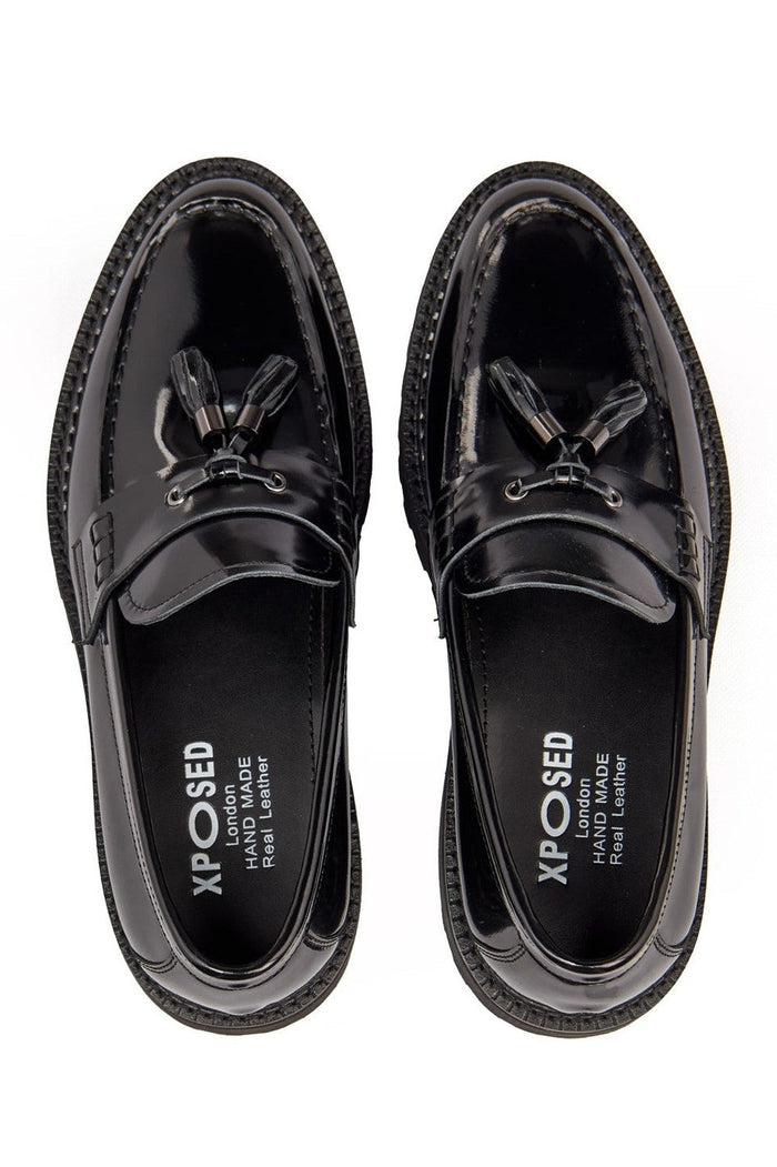 BLACK PATENT LEATHER TASSEL LOAFERS