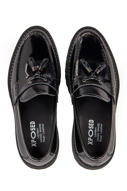 BLACK PATENT LEATHER TASSEL LOAFERS