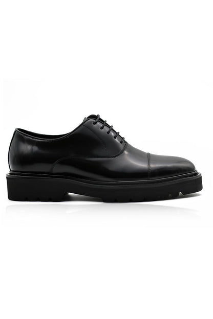 BLACK POLISHED LEATHER OXFORD SHOES – LUG SOLE