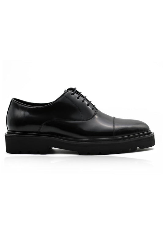 BLACK POLISHED LEATHER OXFORD SHOES – LUG SOLE