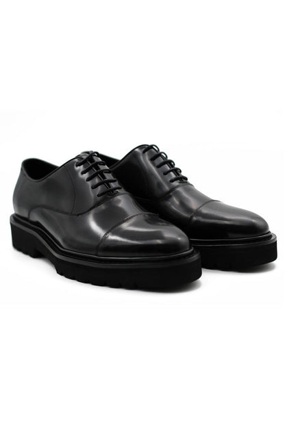 BLACK POLISHED LEATHER OXFORD SHOES – LUG SOLE