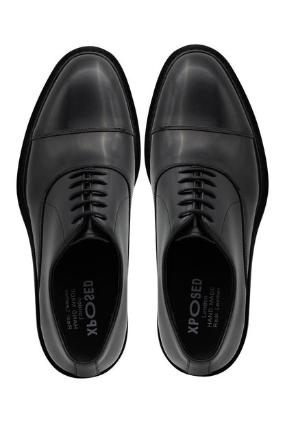 BLACK POLISHED LEATHER OXFORD SHOES – LUG SOLE