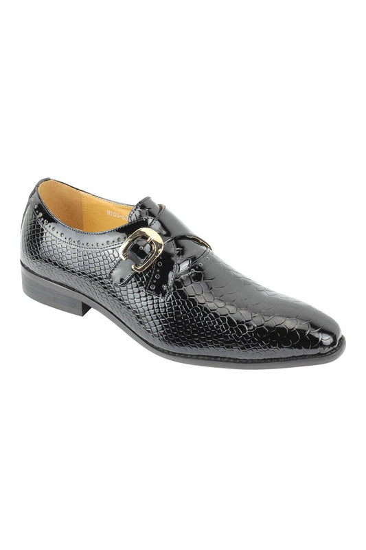 Black Printed Leather Shoes With Monk