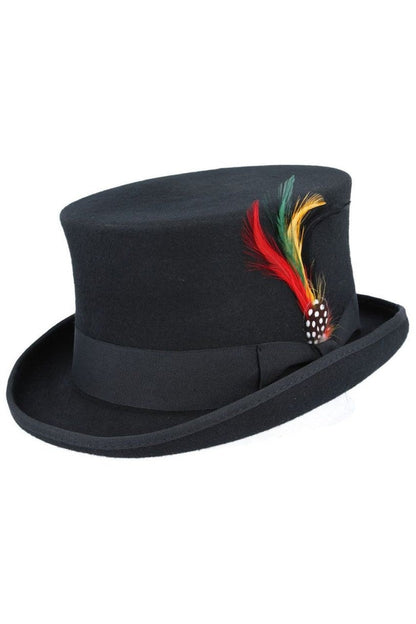 BLACK PURE WOOL TOP HAT WITH FEATHER