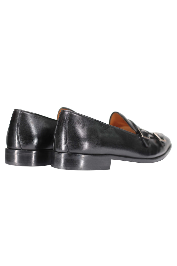 Black Real Leather Double Monk Shoes