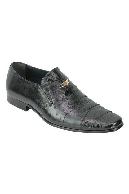 BLACK REAL LEATHER SLIP ON SHOES