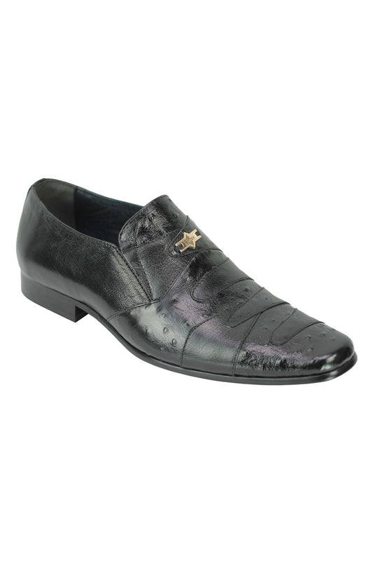 BLACK REAL LEATHER SLIP ON SHOES