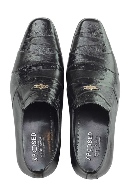 BLACK REAL LEATHER SLIP ON SHOES
