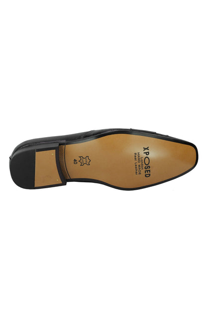BLACK REAL LEATHER SLIP ON SHOES