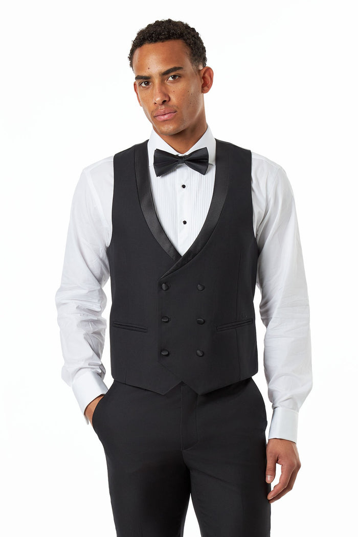 Black Satin Trim Wedding Waistcoat Tuxedo Vest