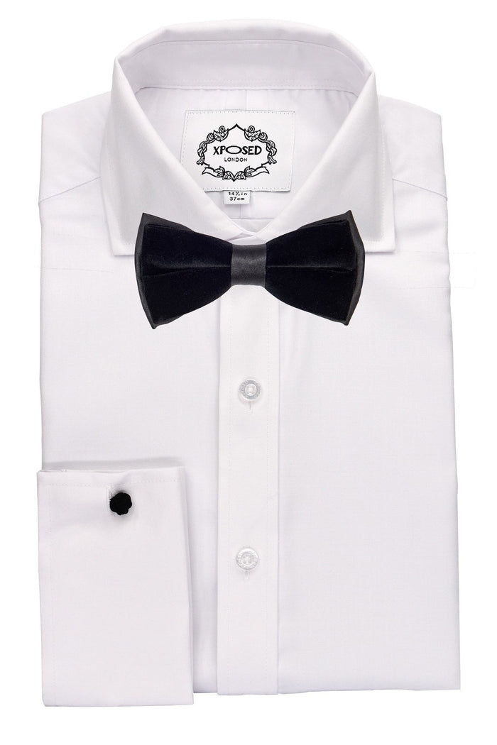 BLACK SATIN VELVET BOW TIE SET