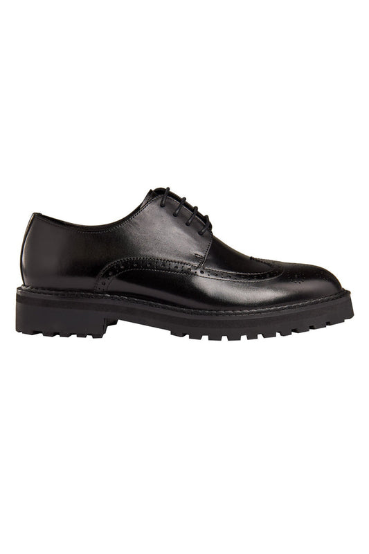 BLACK SEMI BROGUE DERBY SHOES
