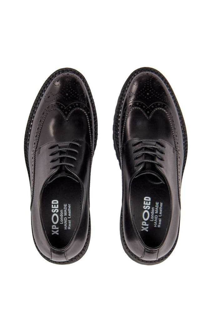 BLACK SEMI BROGUE DERBY SHOES