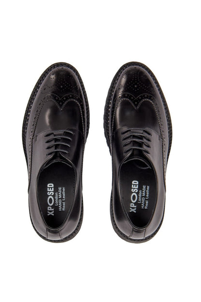BLACK SEMI BROGUE DERBY SHOES
