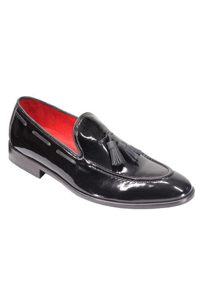 BLACK SHINY LEATHER TASSEL LOAFERS