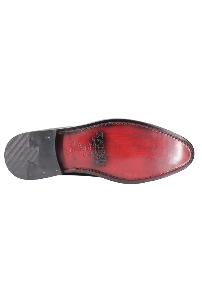 BLACK SHINY LEATHER TASSEL LOAFERS