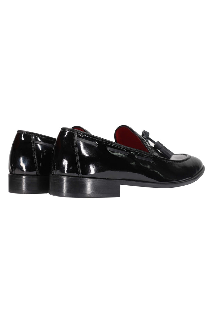 BLACK SHINY LEATHER TASSEL LOAFERS