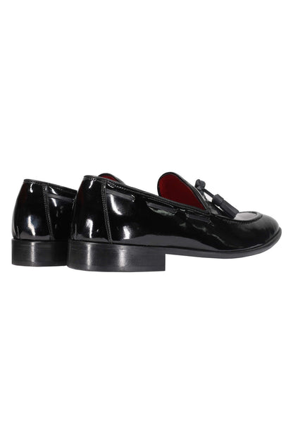 BLACK SHINY LEATHER TASSEL LOAFERS