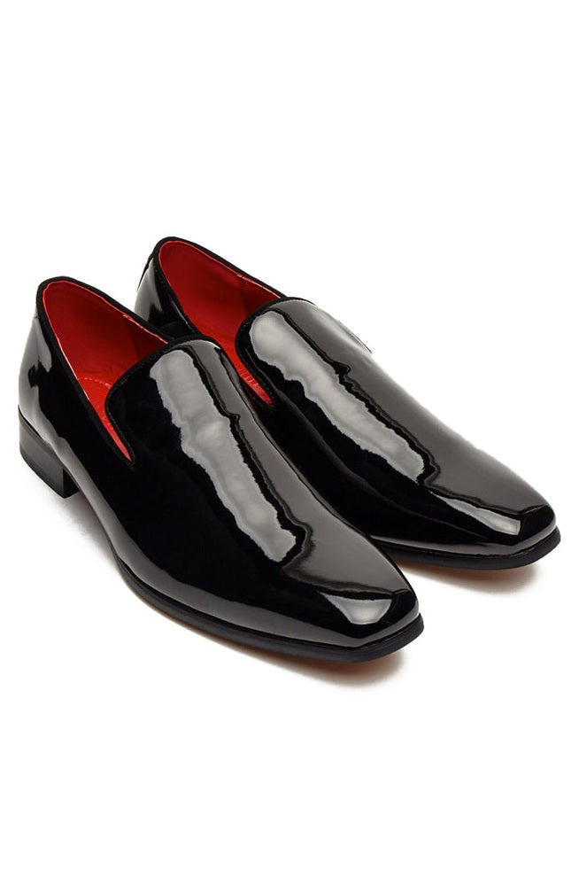 BLACK SHINY WEDDING SHOES DRESS LOAFERS