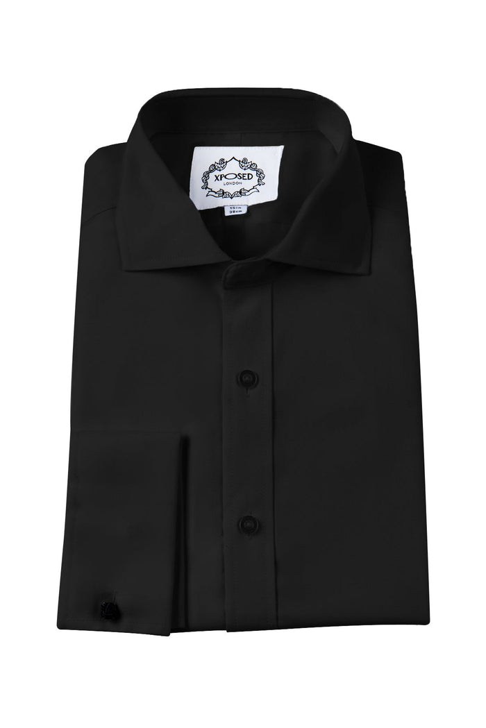 BLACK SHIRT WITH DOUBLE CUFFLINKS