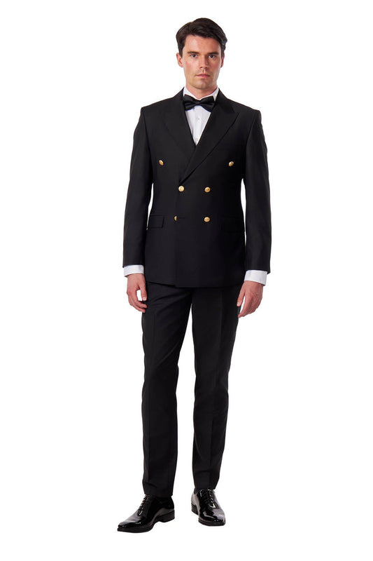 Black Slim Fit Double Breasted Tux Suit with Gold Buttons