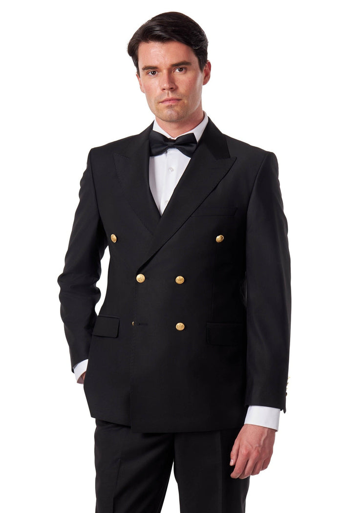 Black Slim Fit Double Breasted Tux Suit with Gold Buttons