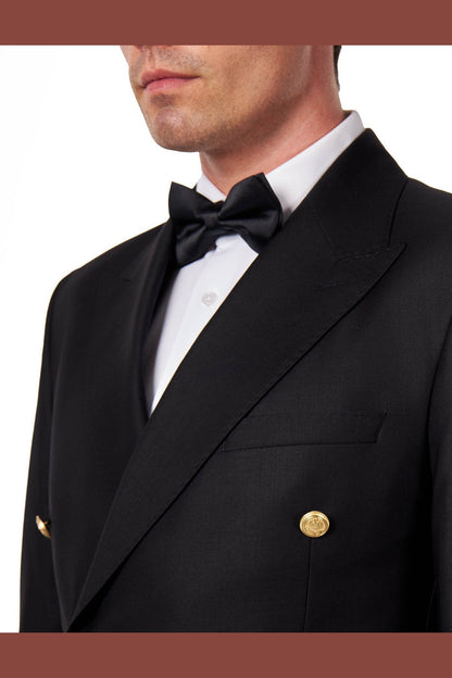 Black Slim Fit Double Breasted Tux Suit with Gold Buttons