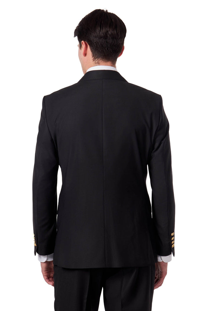 Black Slim Fit Double Breasted Tux Suit with Gold Buttons