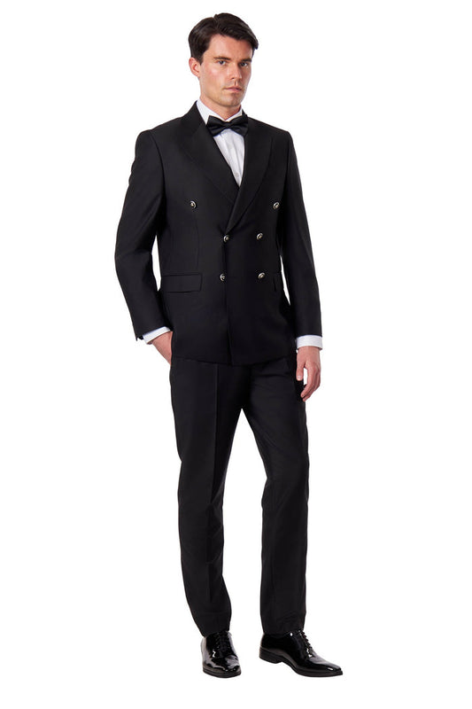 Black Slim Fit Double Breasted Tux Suit with Silver Buttons