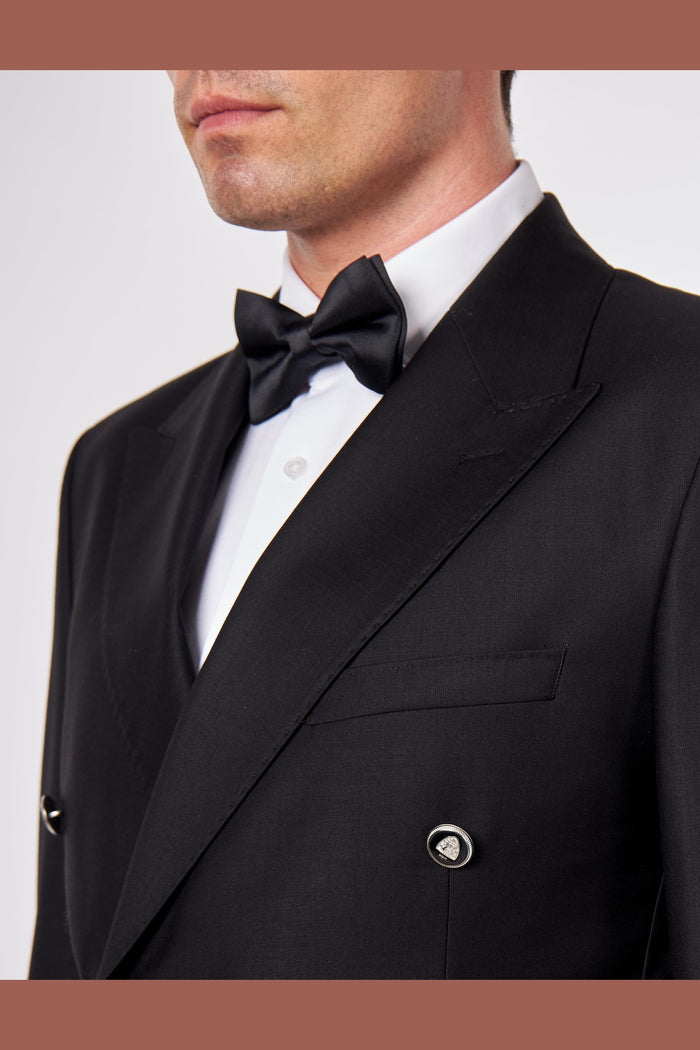 Black Slim Fit Double Breasted Tux Suit with Silver Buttons
