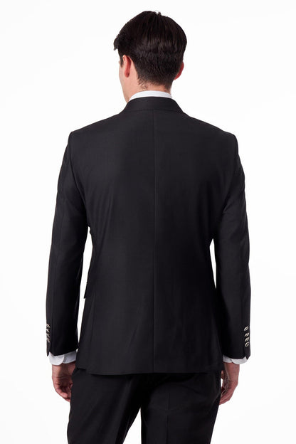 Black Slim Fit Double Breasted Tux Suit with Silver Buttons