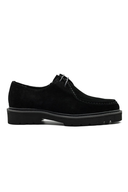 Black Suede Derby Shoes Moc Toe Chunky Sole