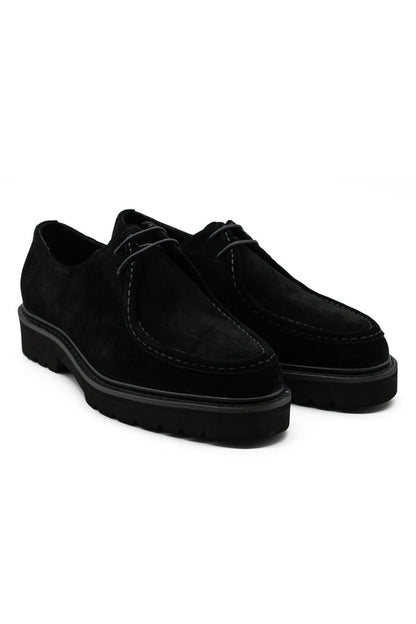 Black Suede Derby Shoes Moc Toe Chunky Sole