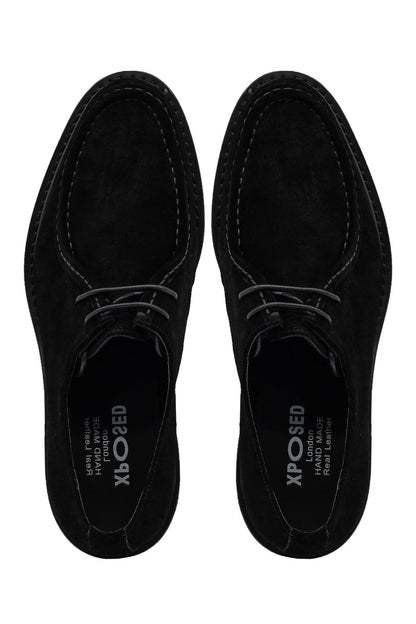 Black Suede Derby Shoes Moc Toe Chunky Sole