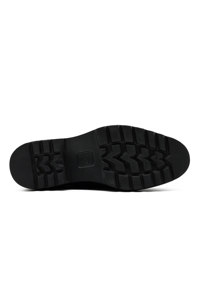 Black Suede Derby Shoes Moc Toe Chunky Sole